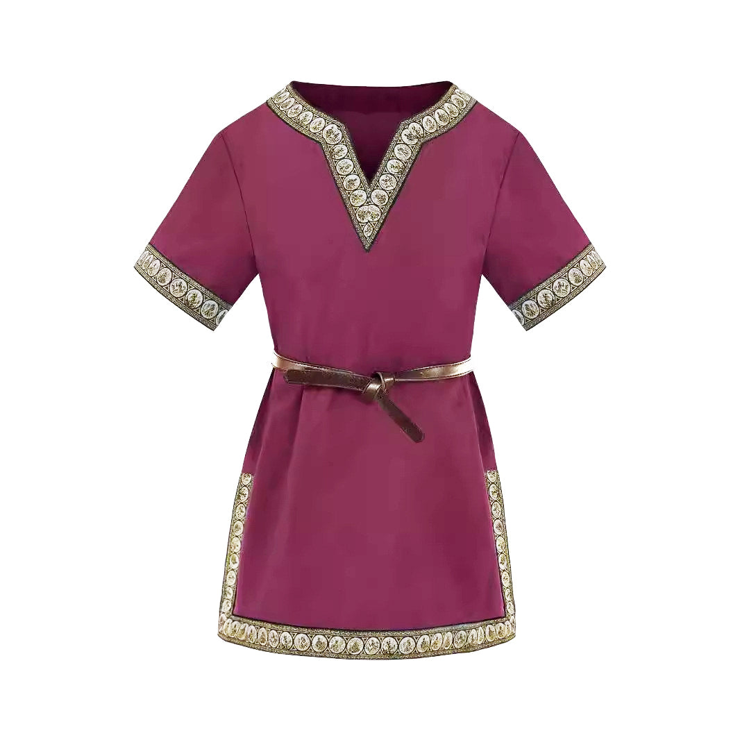 Kids Medieval Viking Tunic Shirt Renaissance Costume Top Retro V-Neck Outfit