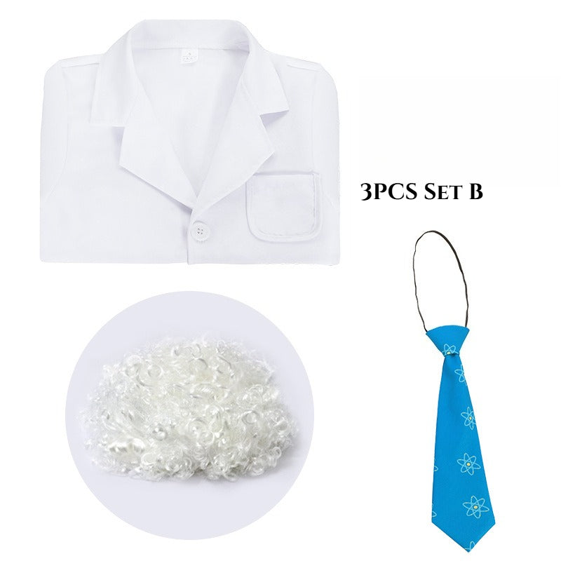 Child Physicist Costume Einstein Cosplay Lab Coat Wig Tie Fancy Dress