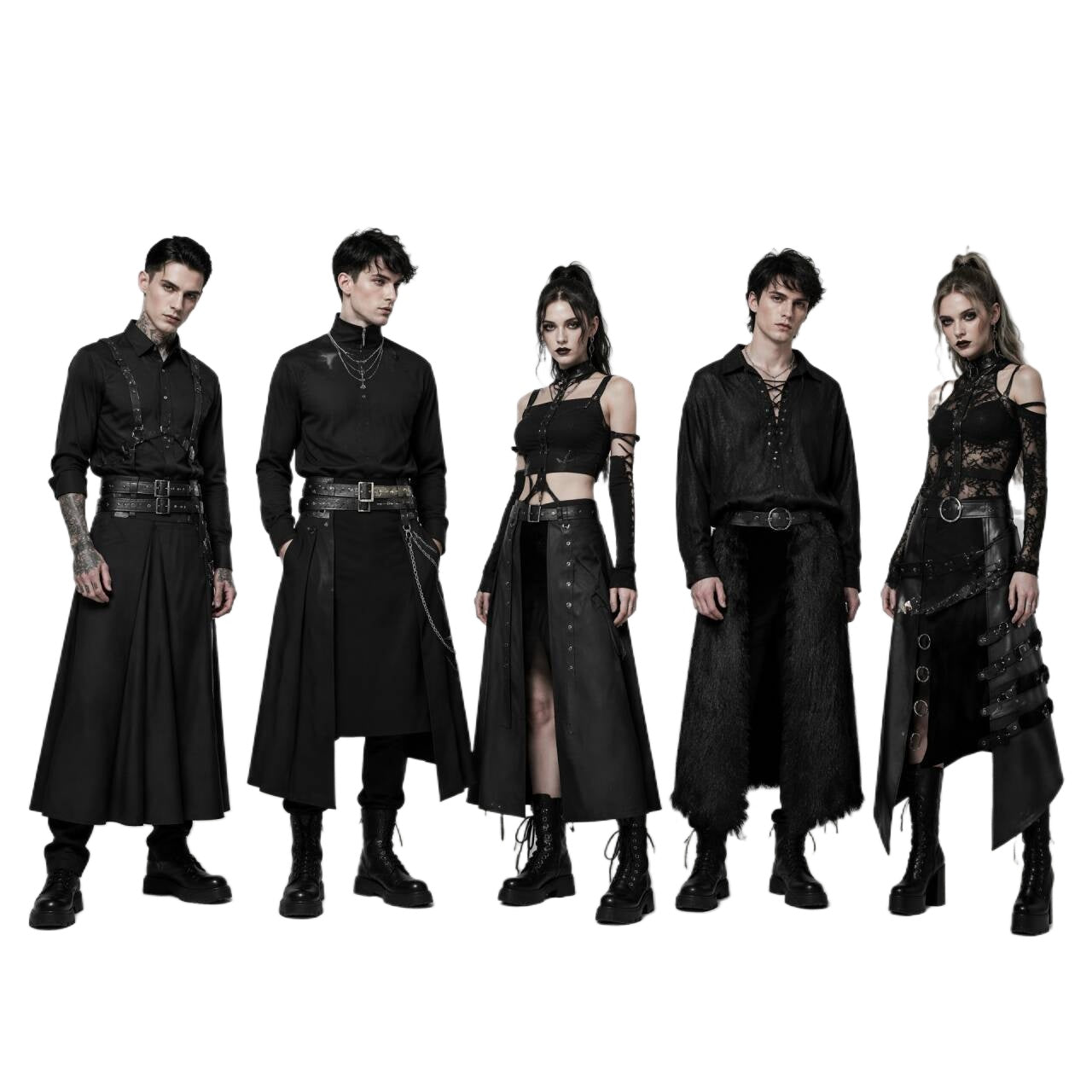 Dark Punk Rock Black Skirt Pants Unisex Gothic Streetwear Wide Leg Bottoms