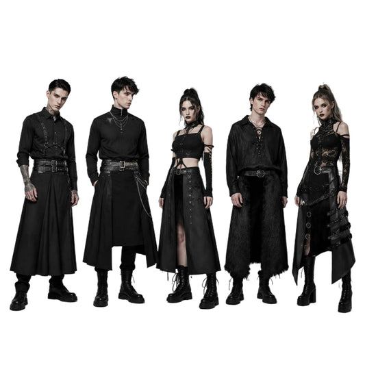 Dark Punk Rock Black Skirt Pants Unisex Gothic Streetwear Wide Leg Bottoms meejoy costumes