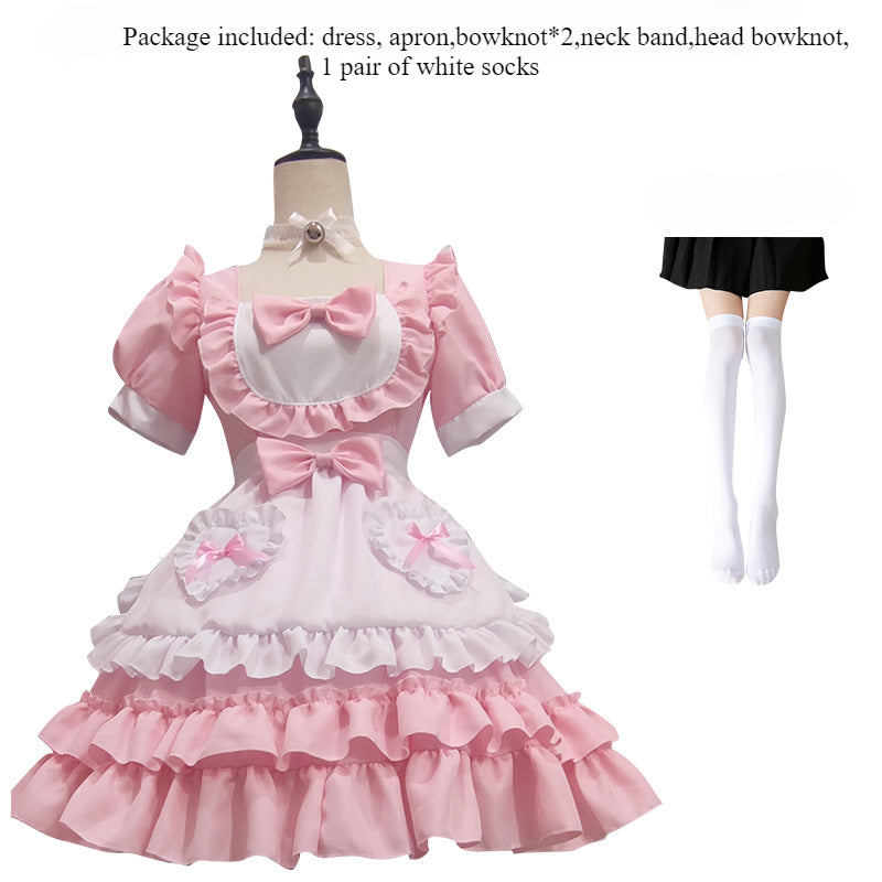 Japanese Sexy Cream Sweetheart Maid Outfit, Pink Lolita Luolit Dress