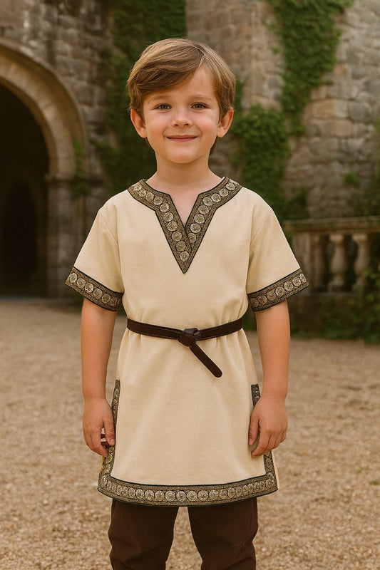 Kids Medieval Viking Tunic Shirt Renaissance Costume Top Retro V-Neck Outfit