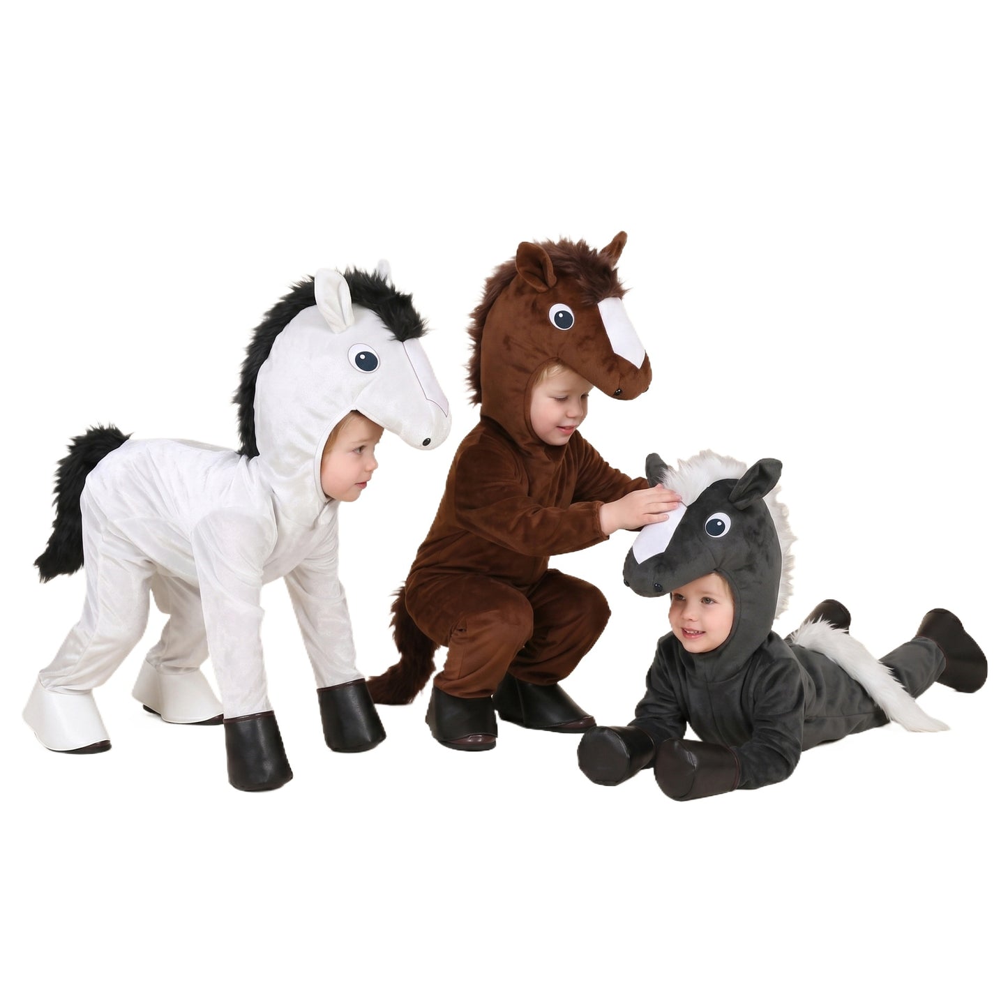 Kids Horse Fancy Dress Jumpsuit with Hood Hoof Covers Party Costume