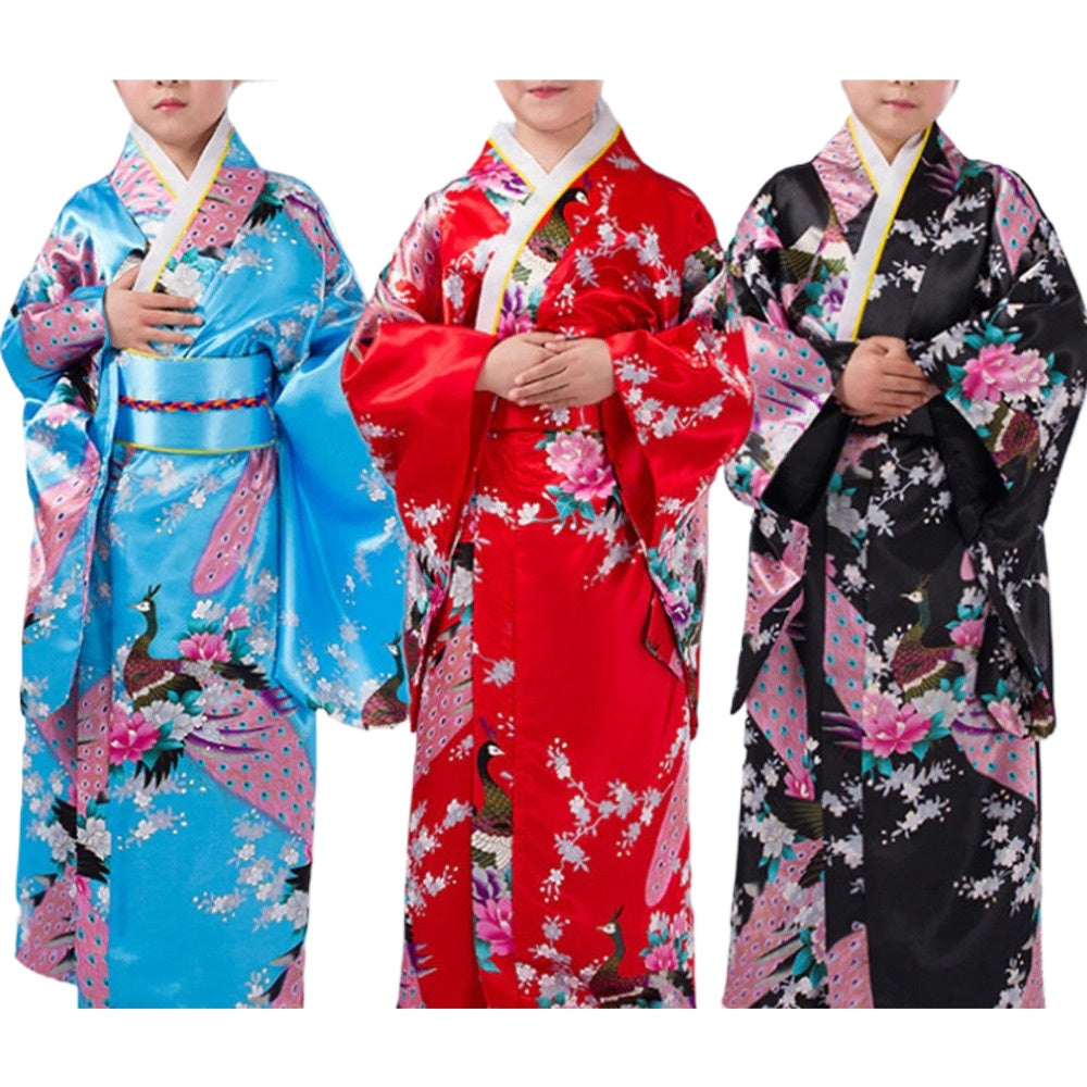 Girls Japanese Traditional Dress Kimono Robe Halloween Costume Book Week Suit