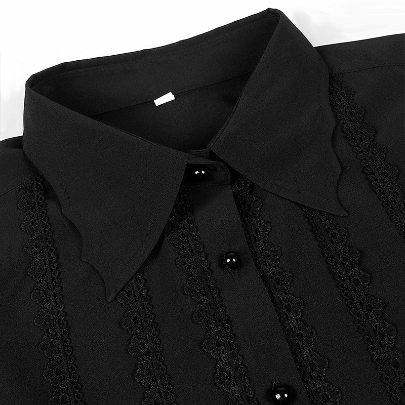 Mens Pirate Shirt Vampire Renaissance Victorian Steampunk Gothic Medieval Collar Flower on The Neckline