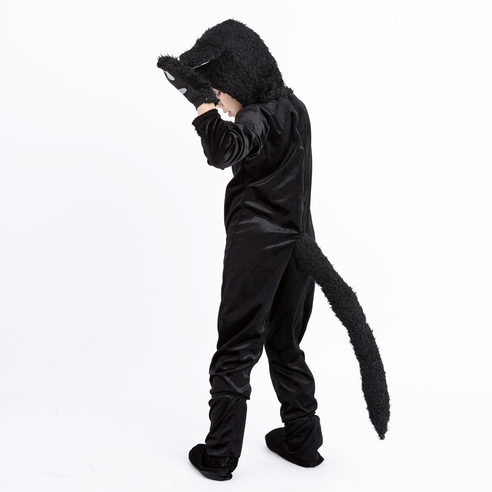 Kids Black Cat Costume Animal Zoo Party Boys Girls Jumpsuit Halloween Cosplay