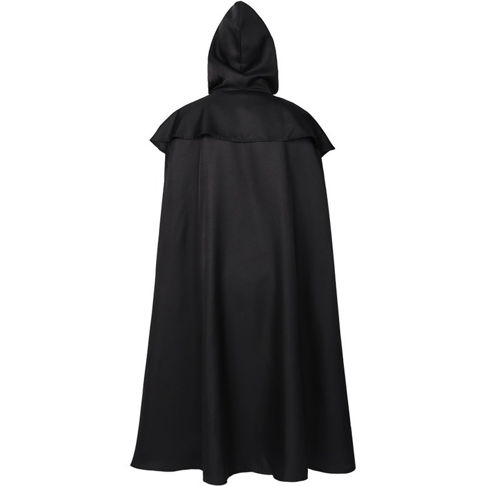 Men Long Hooded Cloak Wizard Witch Medieval Knight Cape Gothic Halloween Costume