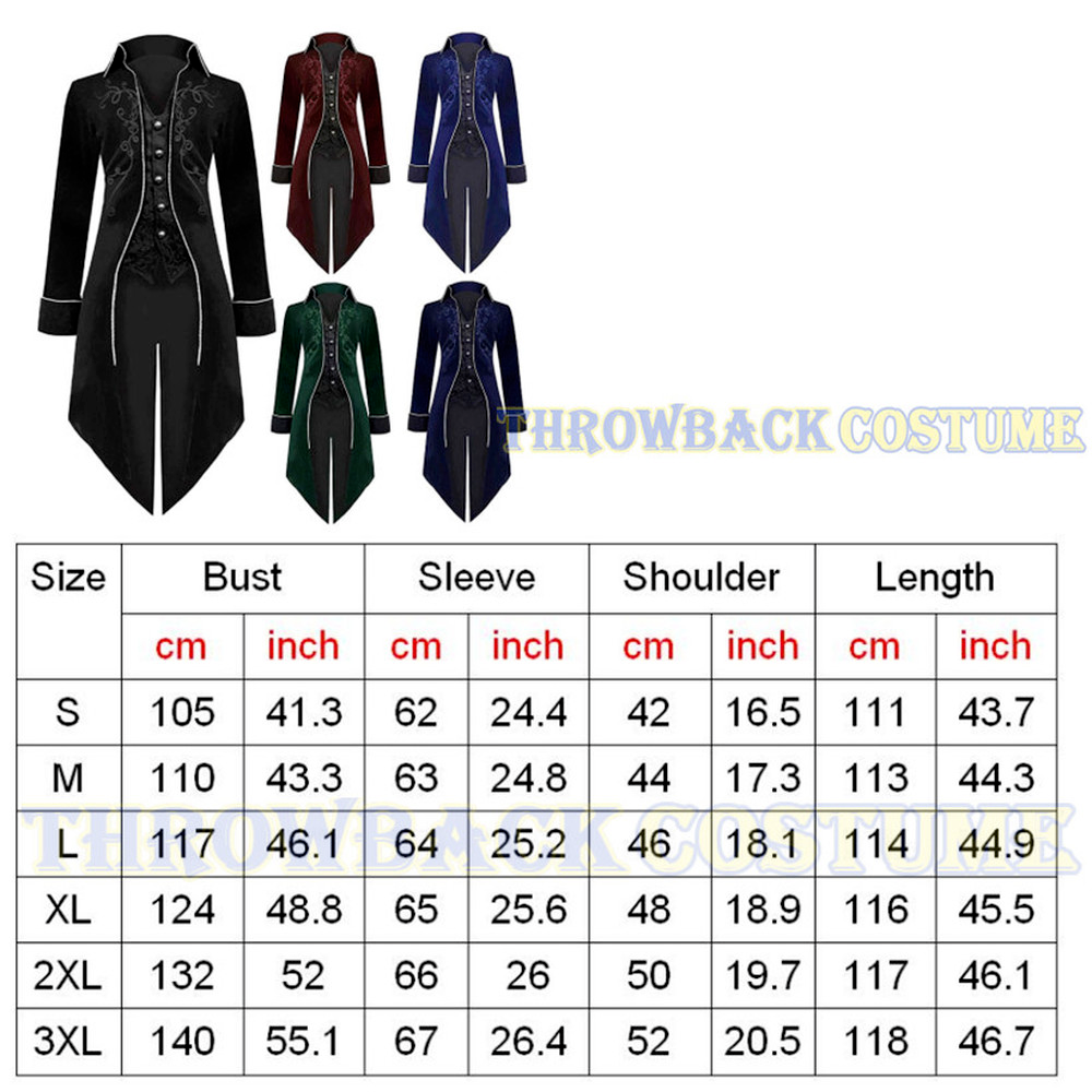 Men's Victorian Jacket Medieval Steampunk Tailcoat Gothic Coat Halloween Costume