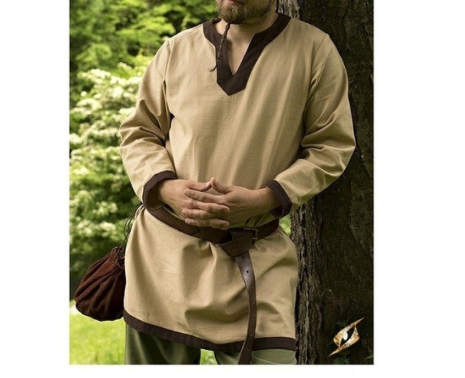 Mens Long Sleeve Shirt Medieval Renaissance Knight Tunic Viking Warrior Top Halloween Costume