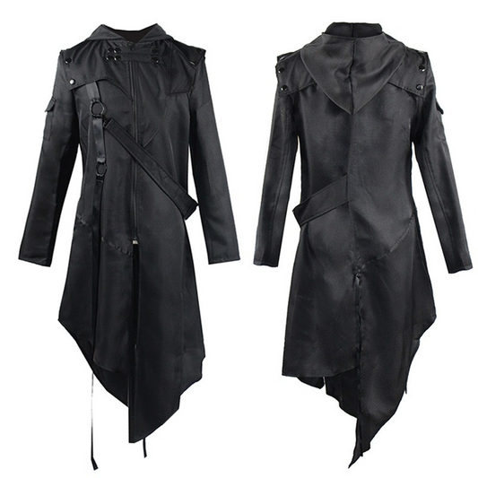 Mens Steampunk Trench Coat Gothic Long Cosplay Black Jacket Halloween Costume