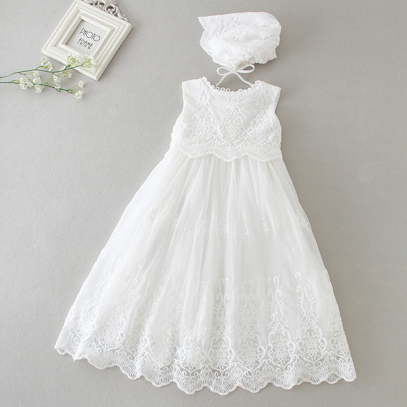 Elegant Lace Baby Baptism Christening Gown Blessing Dress + Bonnet