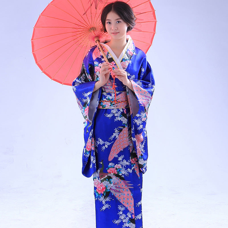 Japanese Women Traditional Kimono Imitation silk Yukata cherry blossom festival