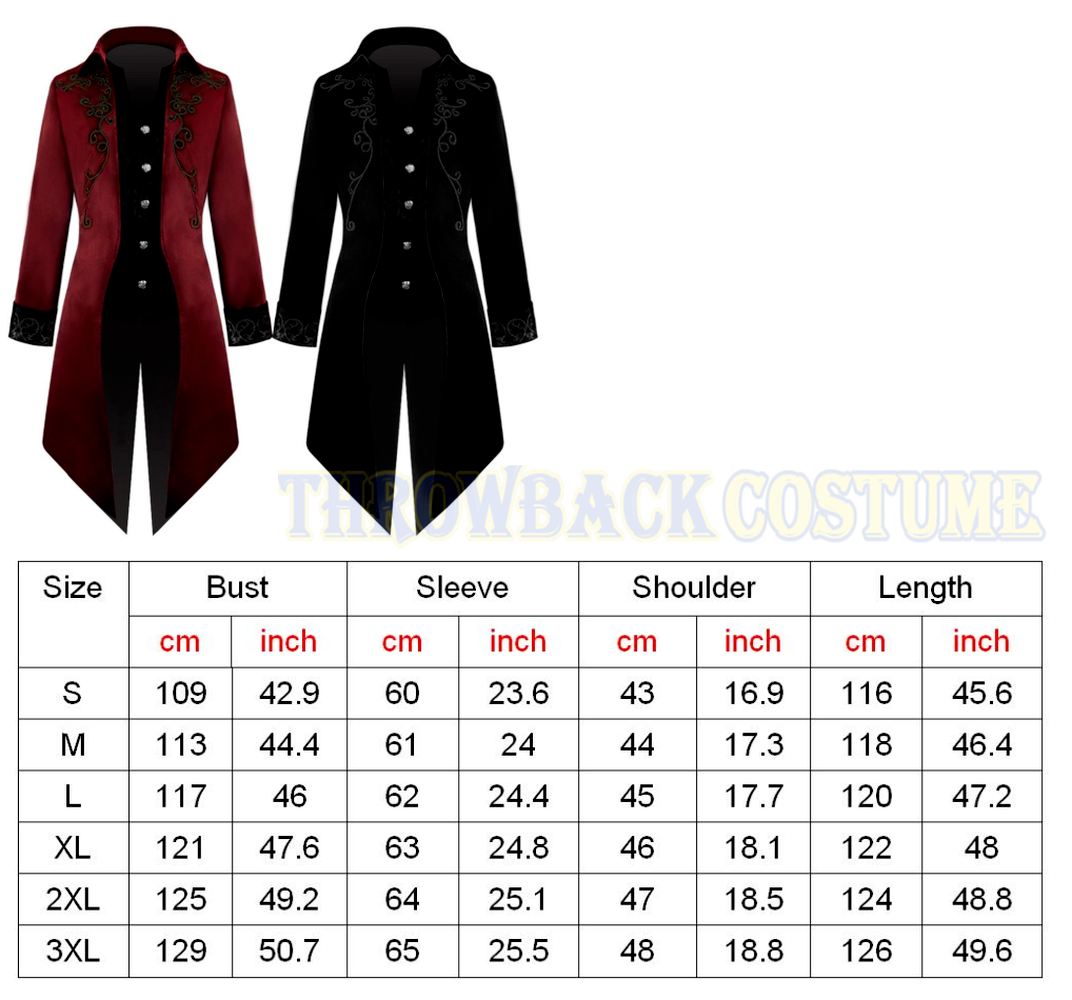 Men's Victorian Tailcoat Steampunk Medieval Jacket Gothic Coat Halloween Costume