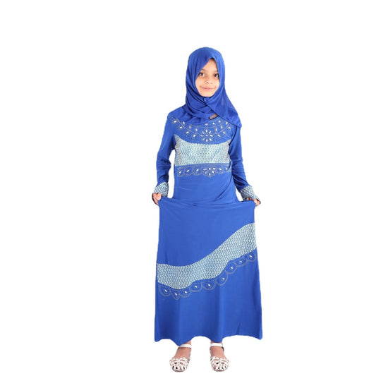 Elegant Arabian Girls Child Beaded Prayer Robe - Stunning Dubai Middle East Islamic Headscarf and Muslim Dress for Kid