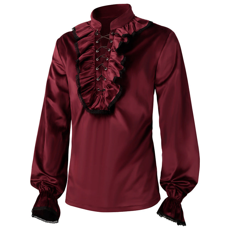 Men's Ruffled Velvet Shirt - Vintage Medieval Steam Punk Victorian Attire