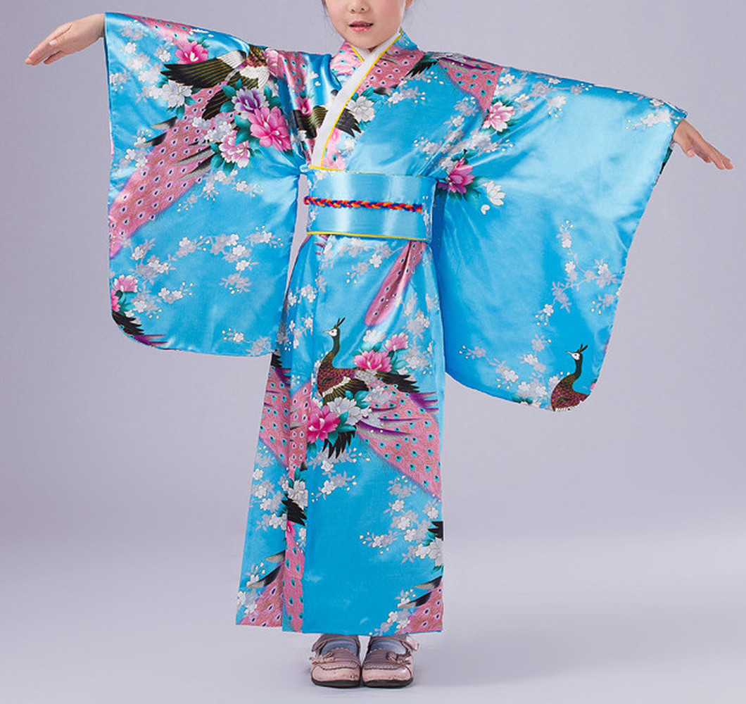 Girls Japanese Traditional Dress Kimono Robe Halloween Costume Book Week Suit