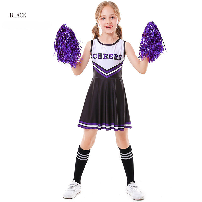 Children's Cheer Leading Uniform Five-color CHEERS Sleeveless Girls Cheerleading Full Set Skirt ,Socks, lala flowers