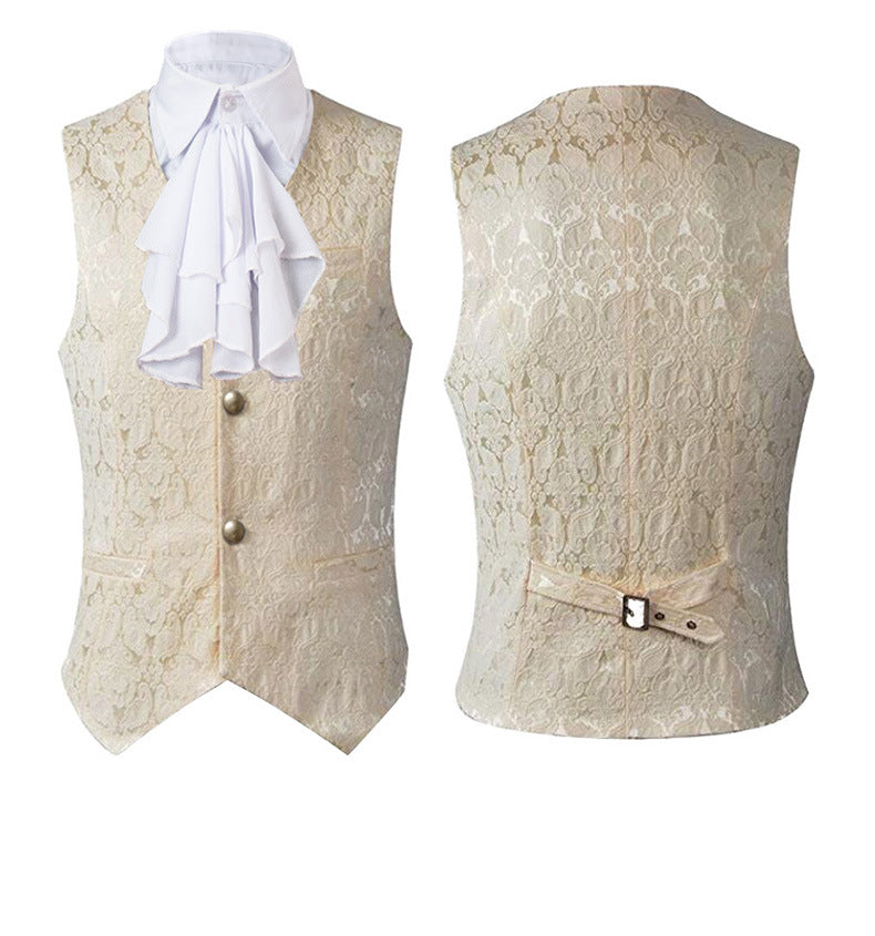 Men Retro Medieval Renaissance Vest with White faux Collar Waistcoat Gothic Steampunk Victorian Costume