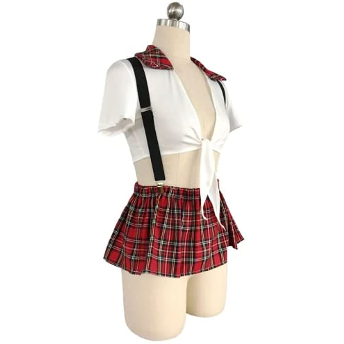 Women's Lingerie Schoolgirl Uniform Costumes Set with Suspenders