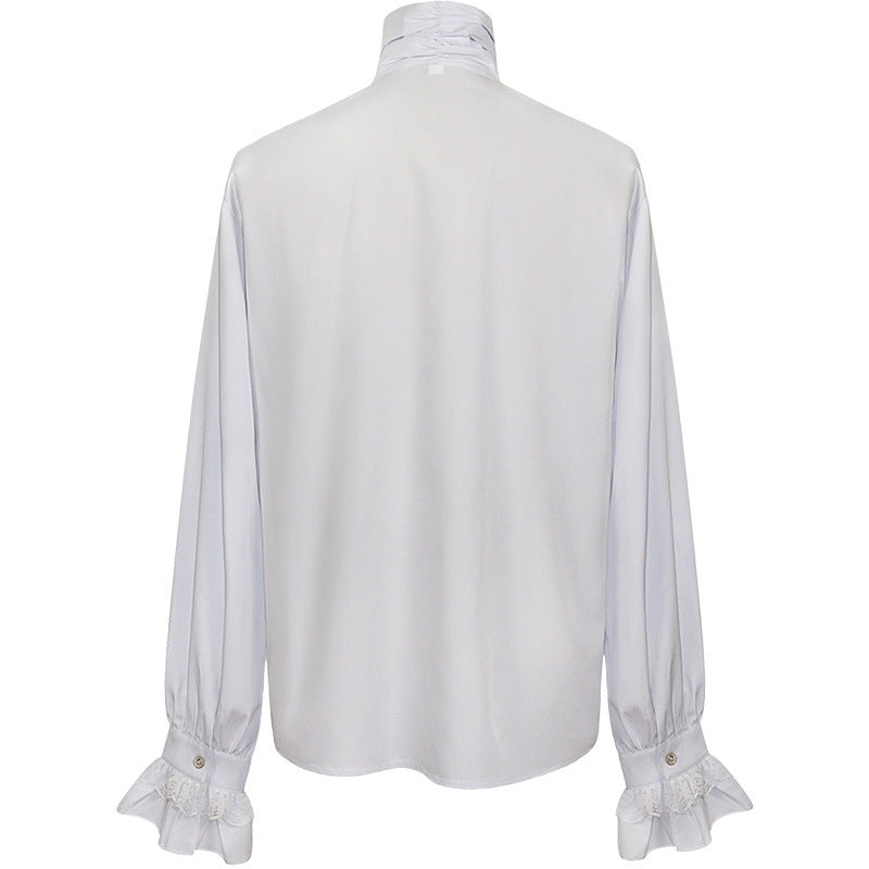 Gothic Ruffle Stand-up Collar Long Sleeve Men's Shirt with Tie - Elegant and Stylish Regency Era