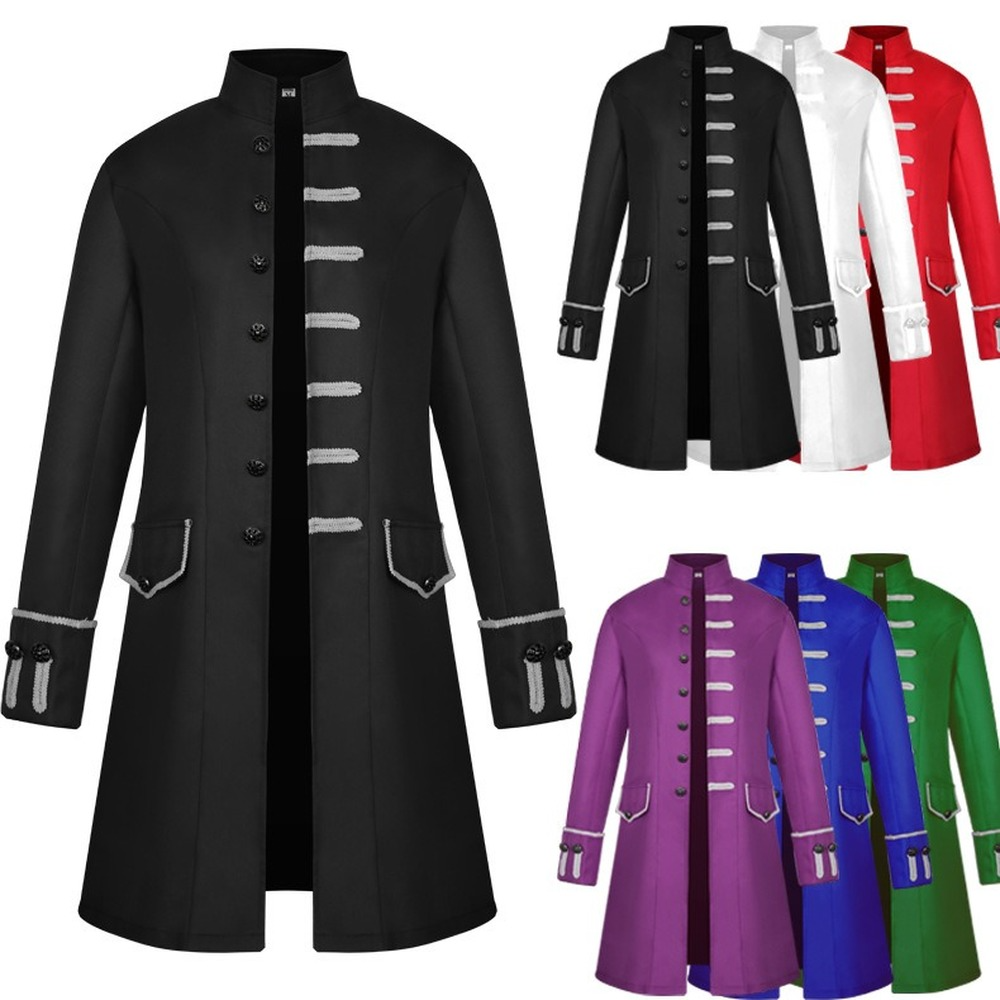 Men Medieval Renaissance Steampunk Coat Vintage Gothic Jacket Halloween Costume