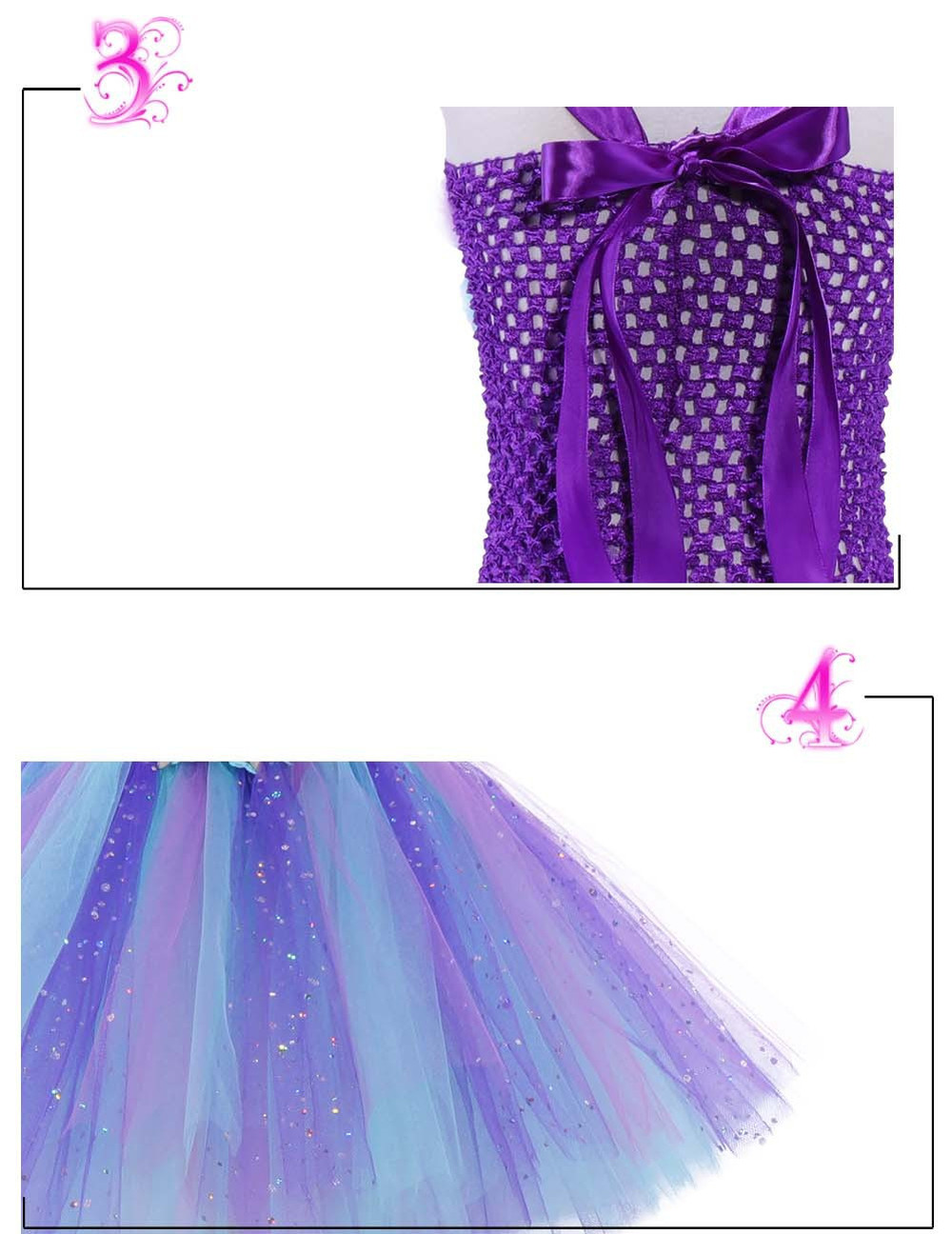 Girls Princess Mermaid Costume Kids Tutu Dress Party Birthday Fancy Dress Outfit