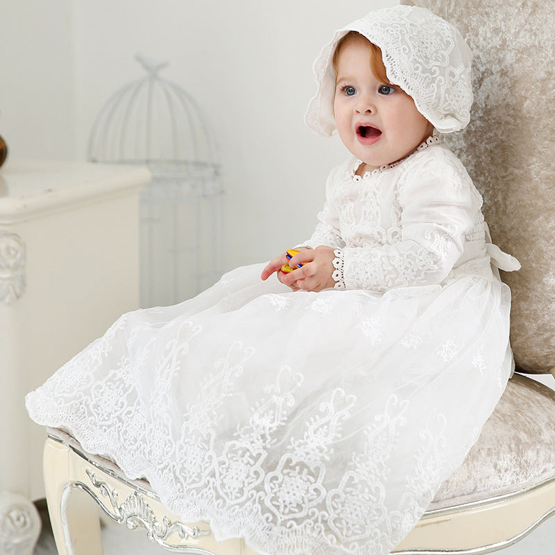 Elegant Lace Baby Baptism Christening Gown Blessing Dress + Bonnet