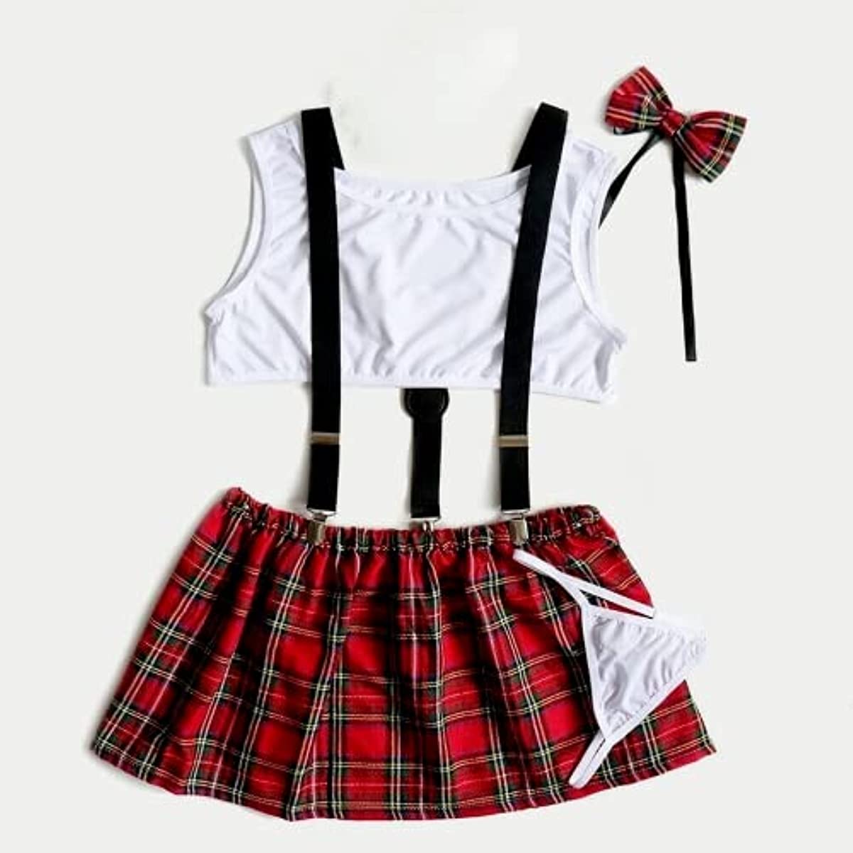 Women's Schoolgirl Lingerie Valentine's Day Roleplay Costumes Lingerie Set Sexy Student Uniform with Suspenders