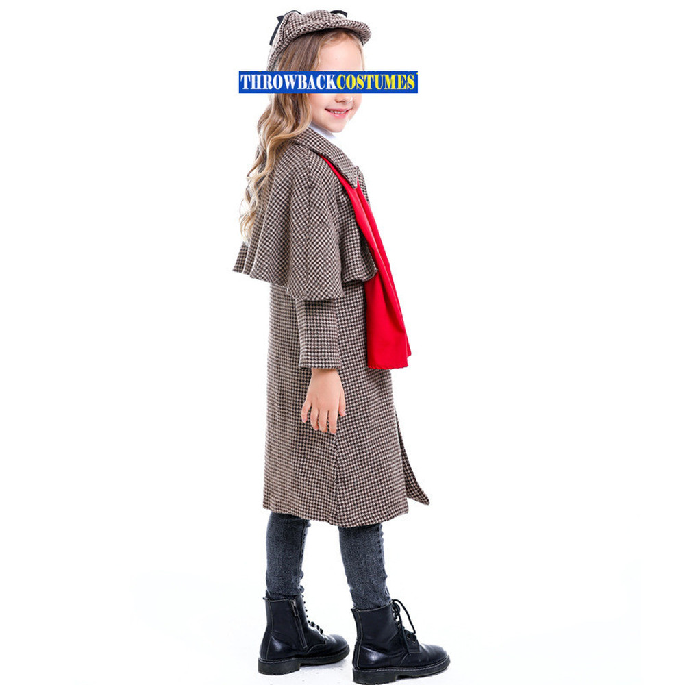 Child Detective Costume Boys Girls Book Week Cosplay Coat + Hat + Glasses