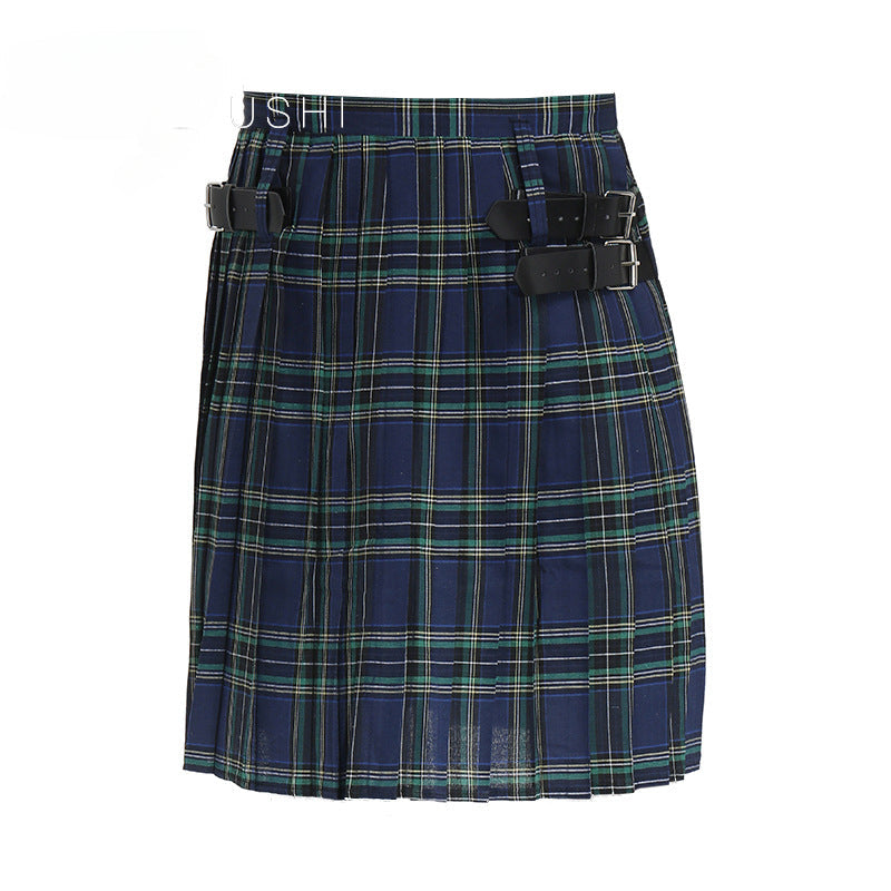 Mens Vintage Kilt Scotland Plaid Pleated Skirts Pocket Scottish Clothing Skirt