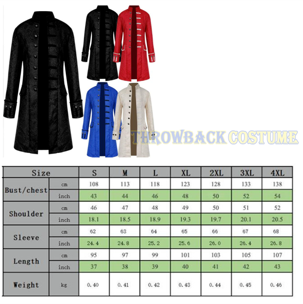 Men's Steampunk Tailcoat Jacket Medieval Gothic Victorian Coat Halloween Costume