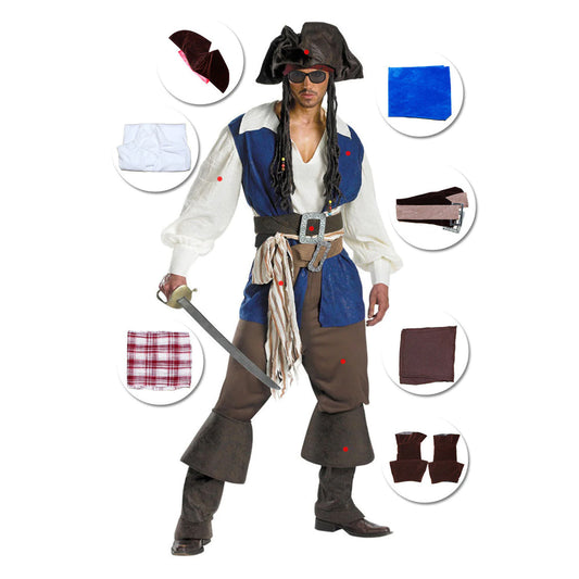 Mens Pirates Halloween Costume Captain Cosplay Adult Fancy Dress Full Set Outfit