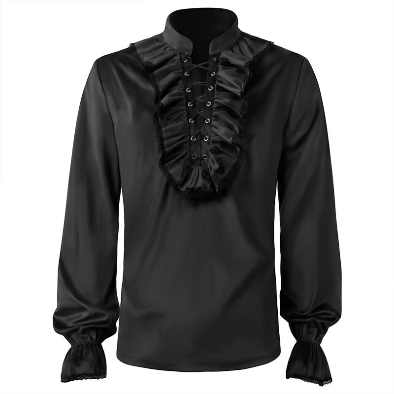 Men's Ruffled Velvet Shirt - Vintage Medieval Steam Punk Victorian Attire