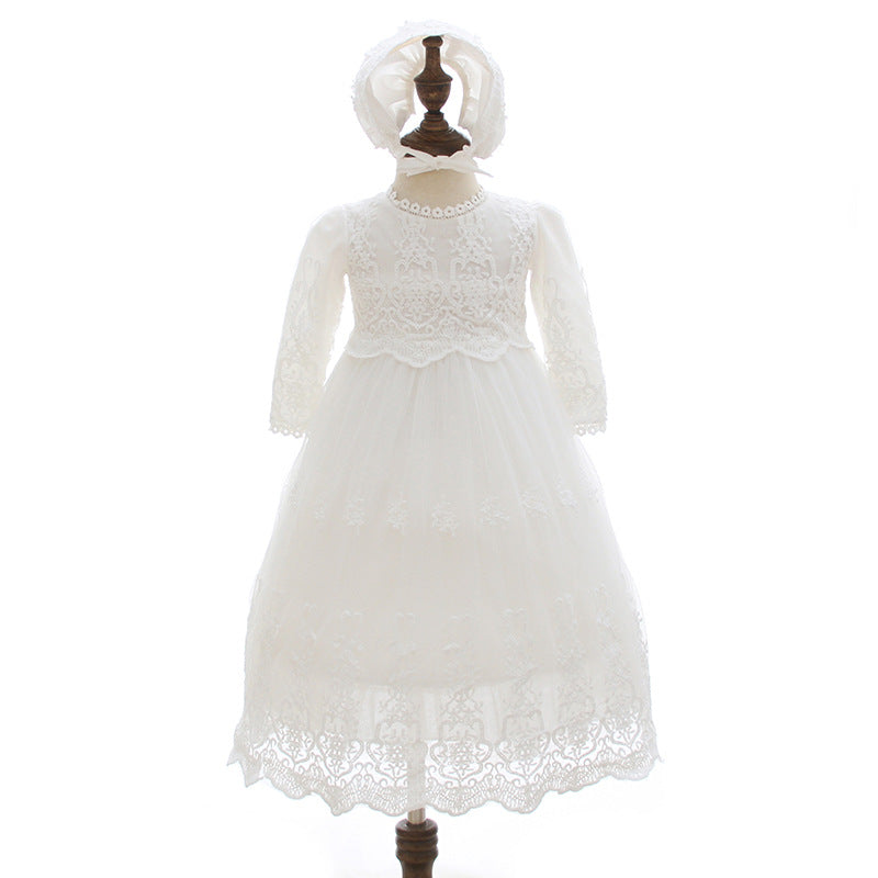 Elegant Lace Baby Baptism Christening Gown Blessing Dress + Bonnet