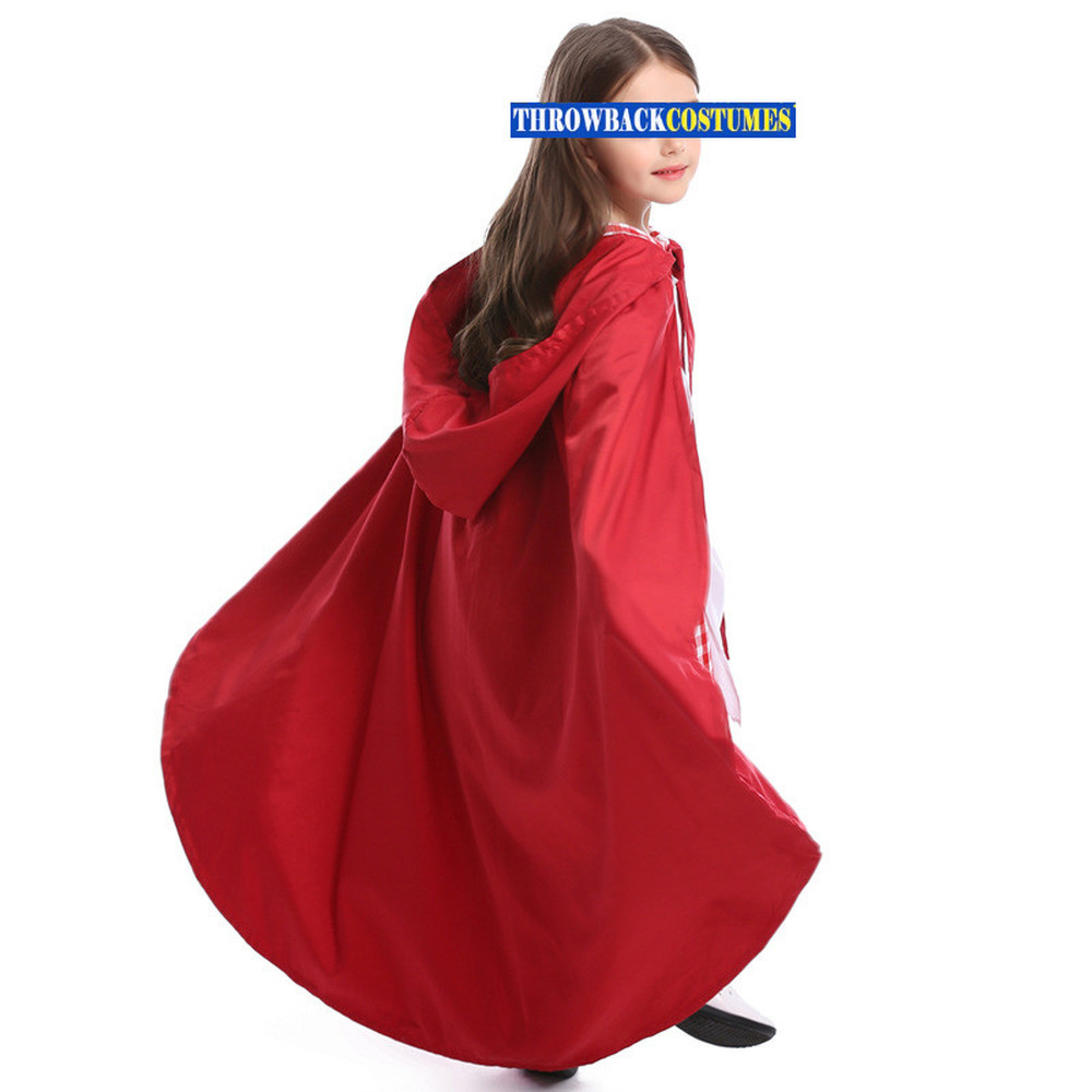 Girls Little Red Riding Hood Costume Halloween Fancy Dress Long Cape Kids Outfit Full Set