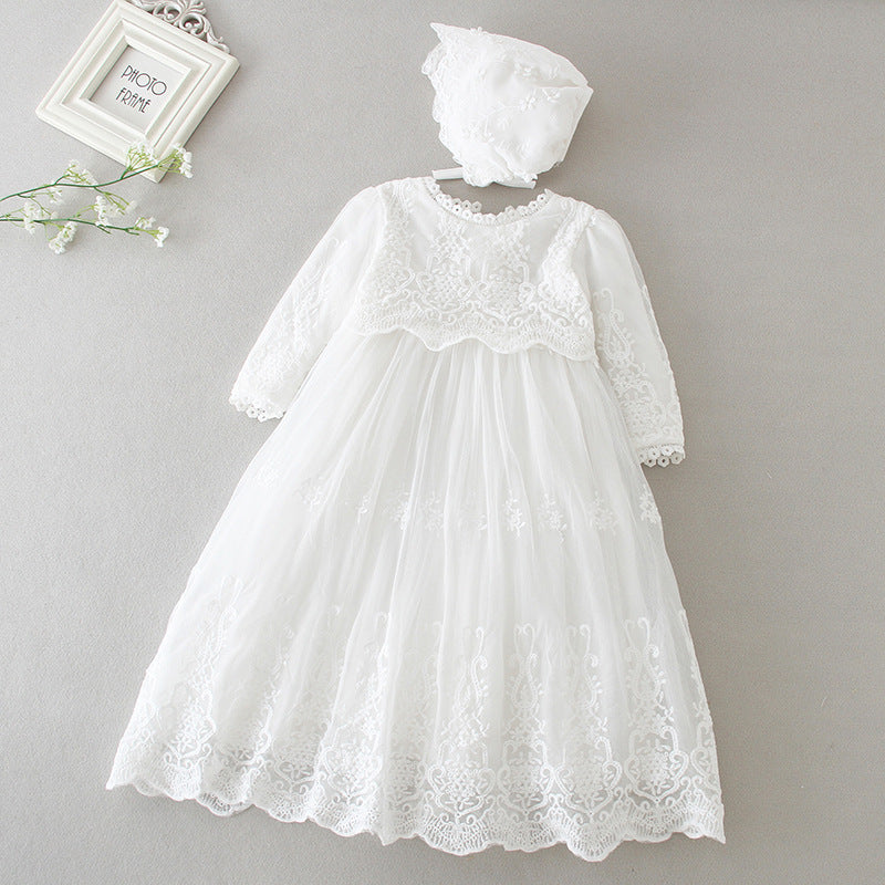 Elegant Lace Baby Baptism Christening Gown Blessing Dress + Bonnet