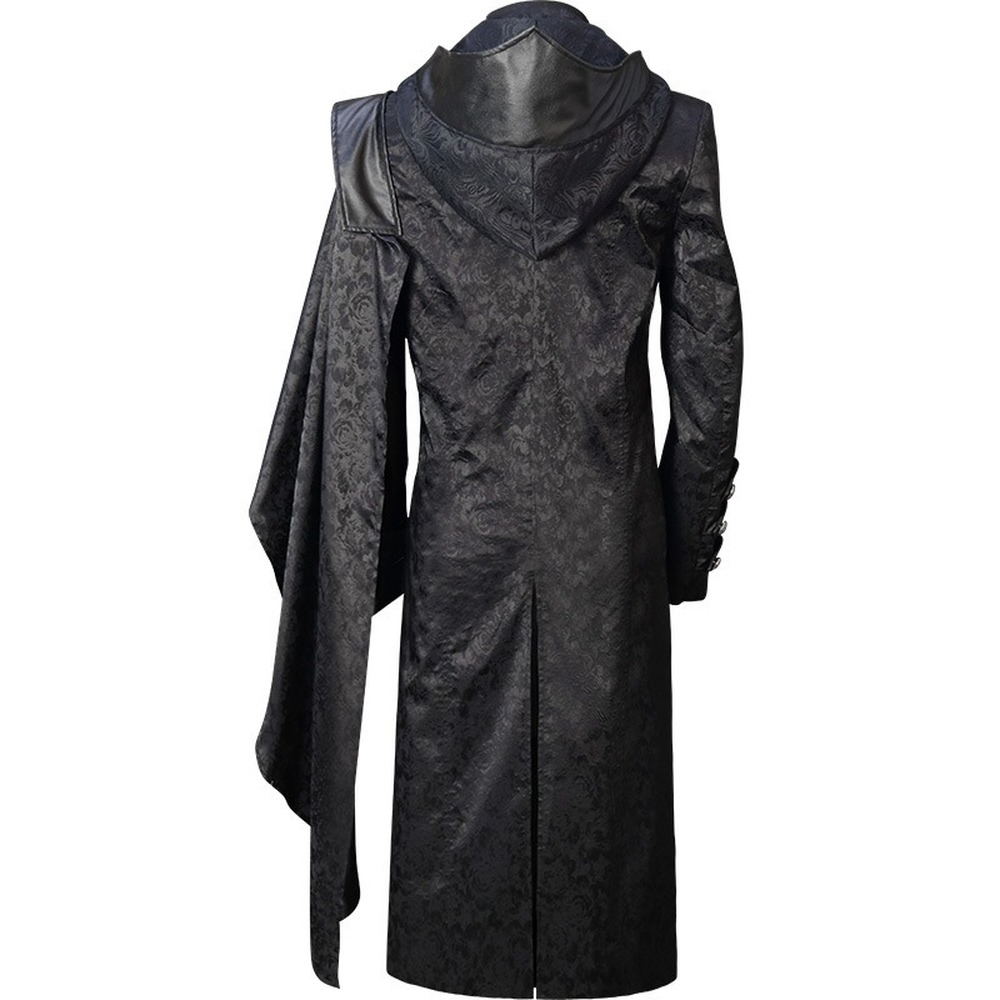 Men Steampunk Trench Coat Gothic Long All Black Jacket Halloween Costume Cosplay