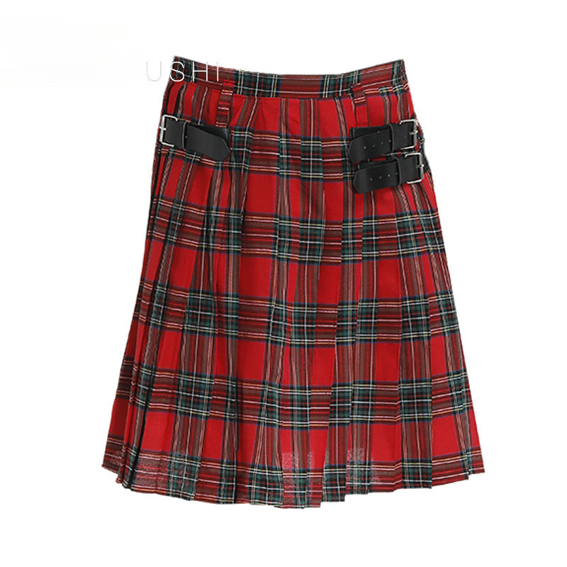 Mens Vintage Kilt Scotland Plaid Pleated Skirts Pocket Scottish Clothing Skirt