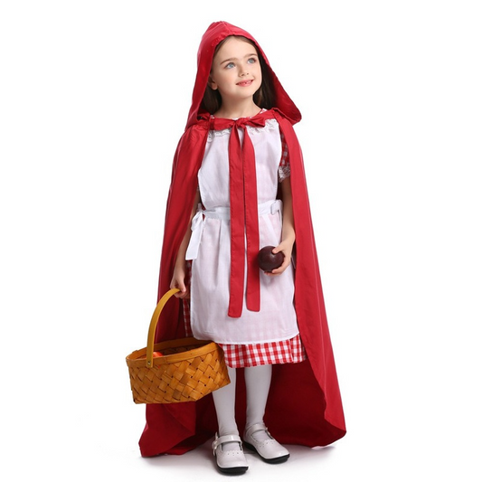 Girls Little Red Riding Hood Costume Halloween Fancy Dress Long Cape Kids Outfit Full Set