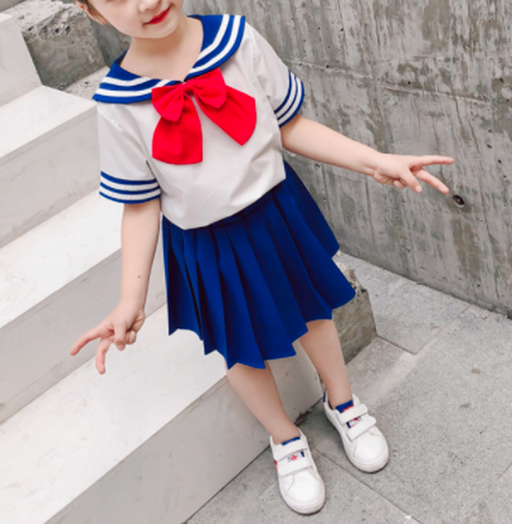 Girls Navy Sailor Costume Kids Child Halloween Blue Red Uniform Fancy Dress