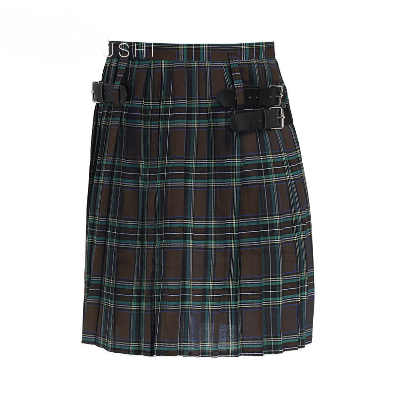 Mens Vintage Kilt Scotland Plaid Pleated Skirts Pocket Scottish Clothing Skirt