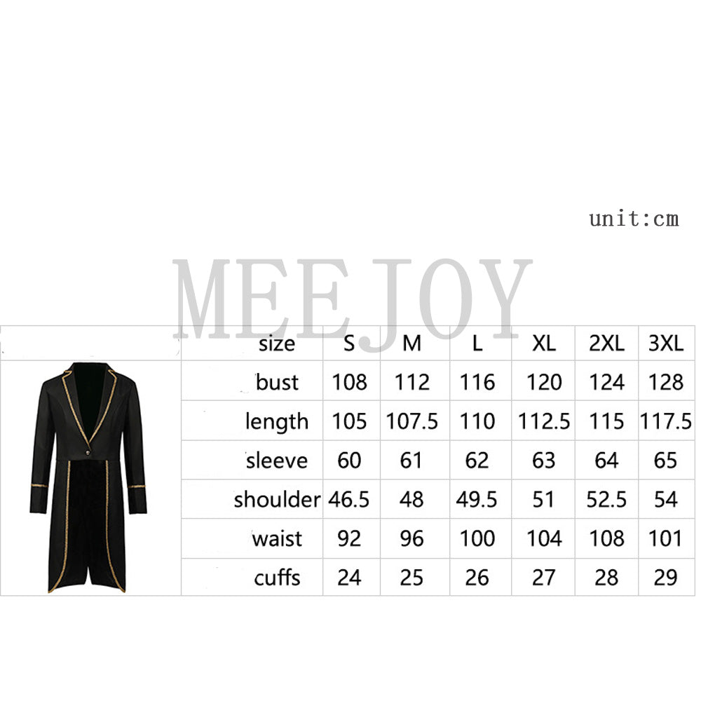 Men's Medieval Vintage Mid-length Punk Tuxedo Tailcoat and Gold Trim Halloween Costume