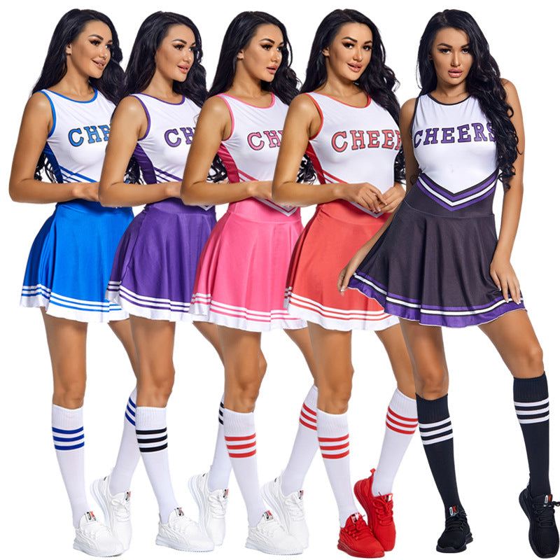 Women's Cheerleading Uniform | Five-color CHEERS Sleeveless Football Baby | Cheerleading Skirt & Socks with La La Flowers