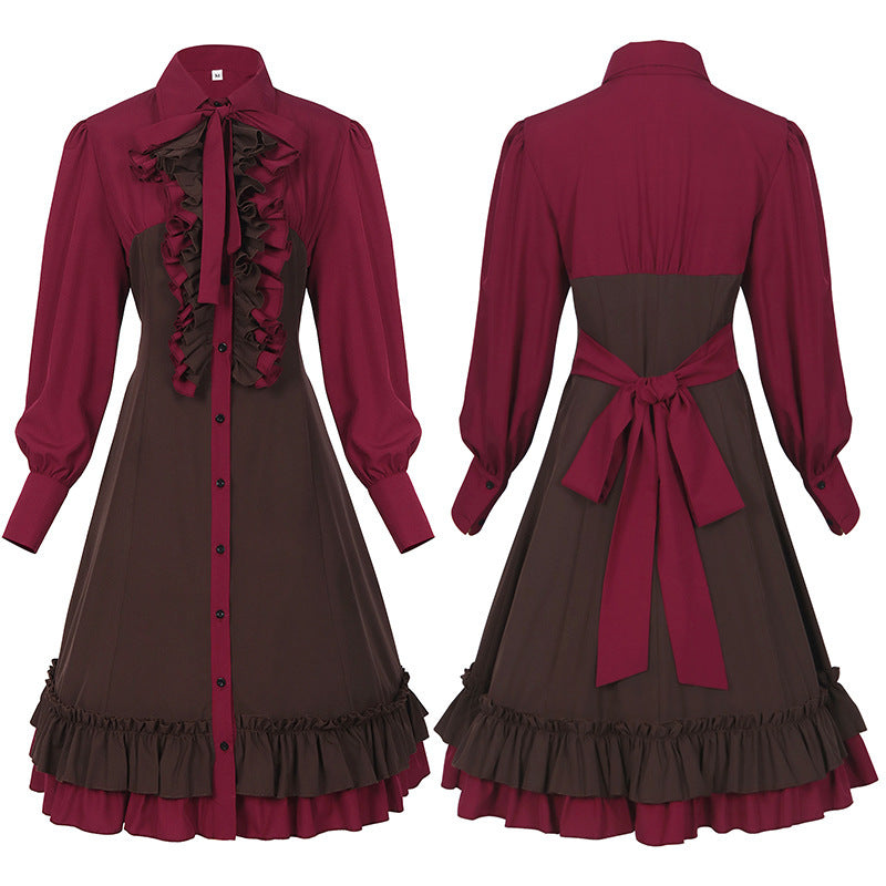 Medieval Court Dress Plus Size Shirt with Collar Ruffle Hem Vintage Skirt Shirt