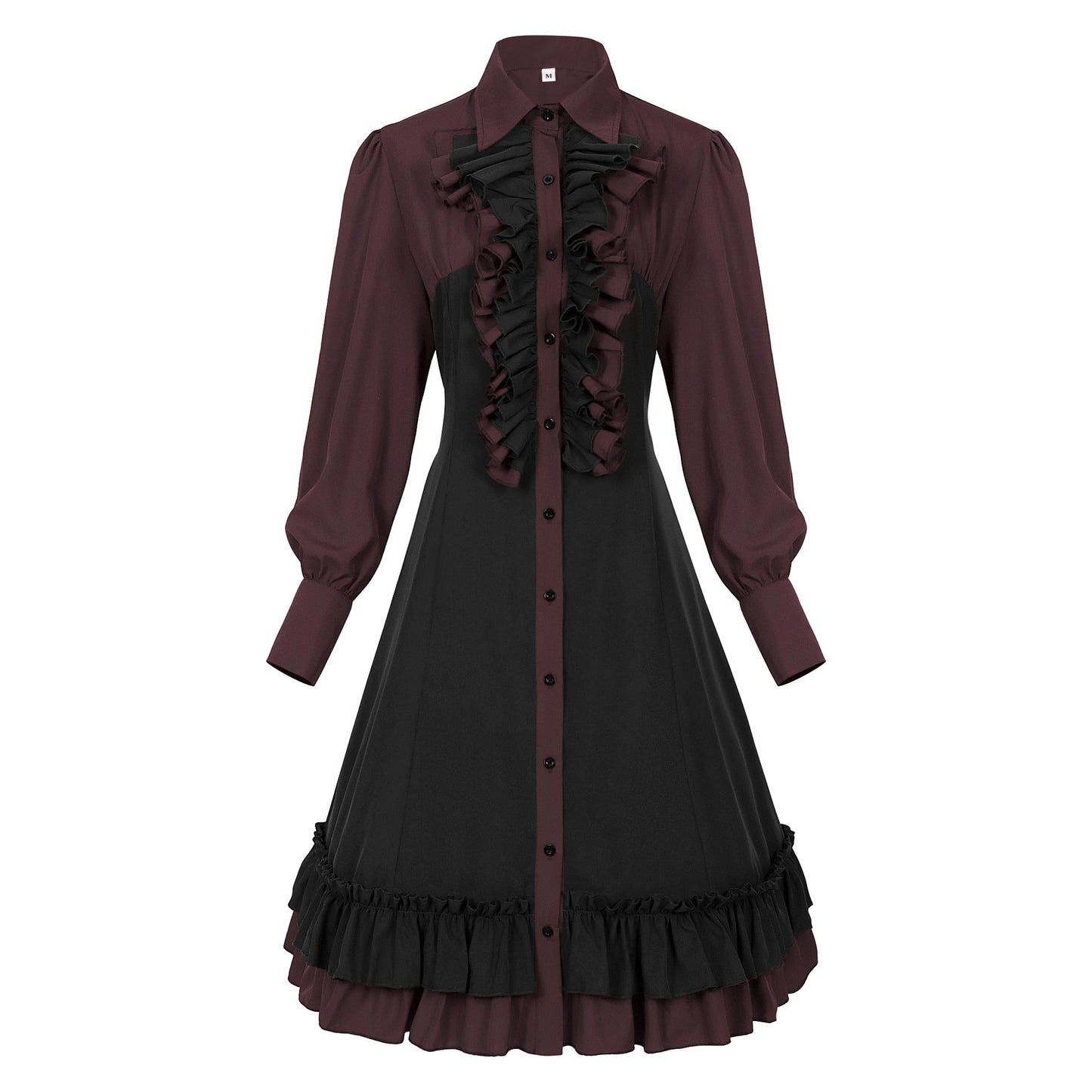 Medieval Court Dress Plus Size Shirt with Collar Ruffle Hem Vintage Skirt Shirt