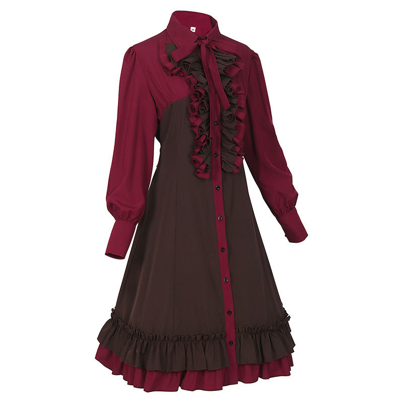 Medieval Court Dress Plus Size Shirt with Collar Ruffle Hem Vintage Skirt Shirt