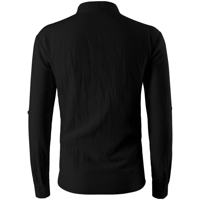 Gothic Frilled Stand Collar Long Sleeve Men's Shirt with Pleated Cuffs Pullover Shirts