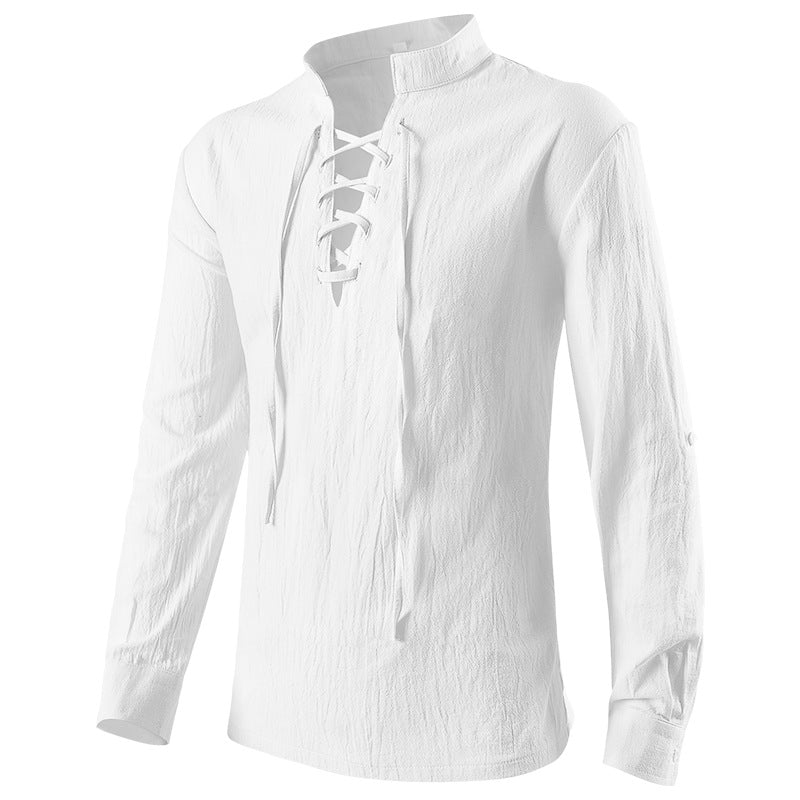 Gothic Frilled Stand Collar Long Sleeve Men's Shirt with Pleated Cuffs Pullover Shirts