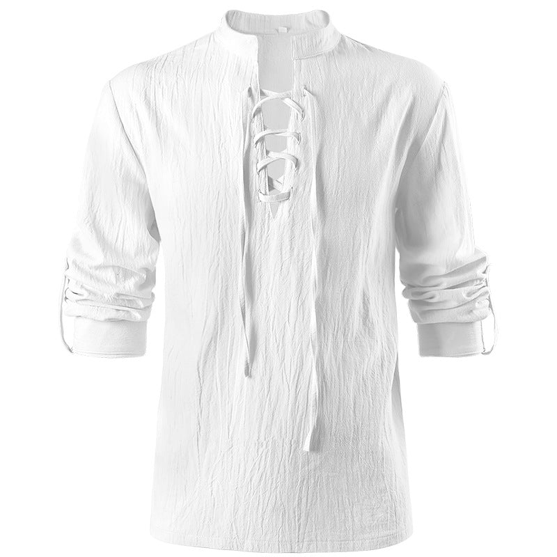 Gothic Frilled Stand Collar Long Sleeve Men's Shirt with Pleated Cuffs Pullover Shirts