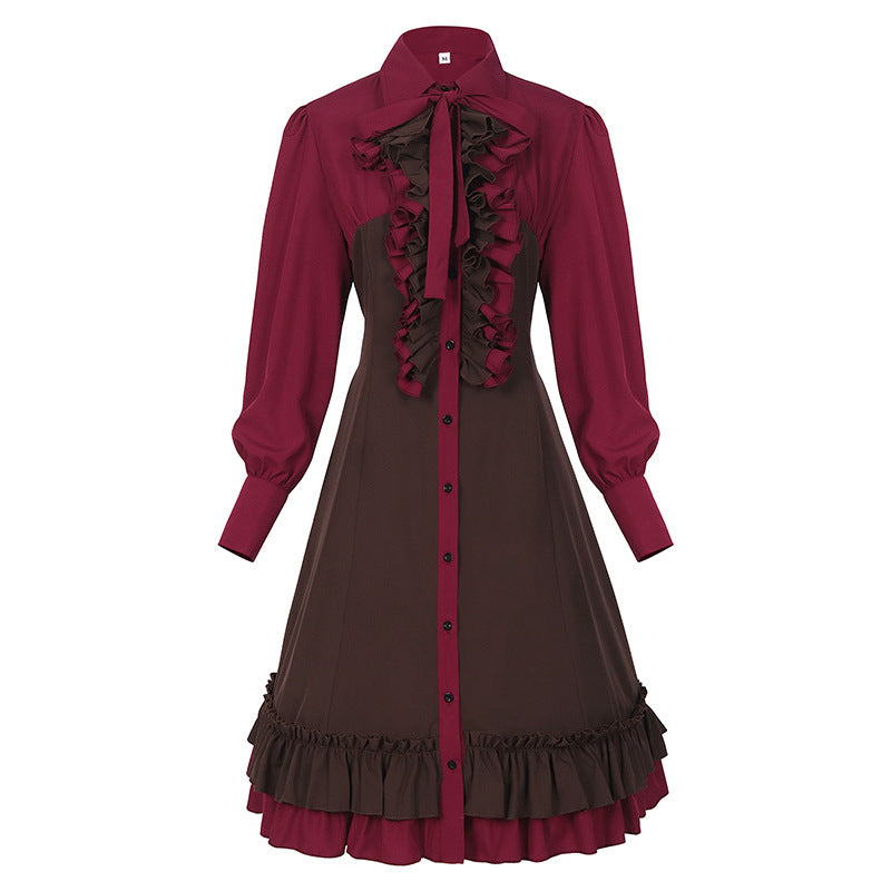 Medieval Court Dress Plus Size Shirt with Collar Ruffle Hem Vintage Skirt Shirt